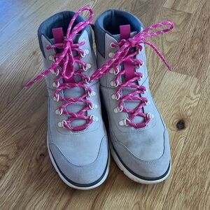 Cole Haan Grand Zero Gray Leather Women's Hiking Boots with Pink Laces